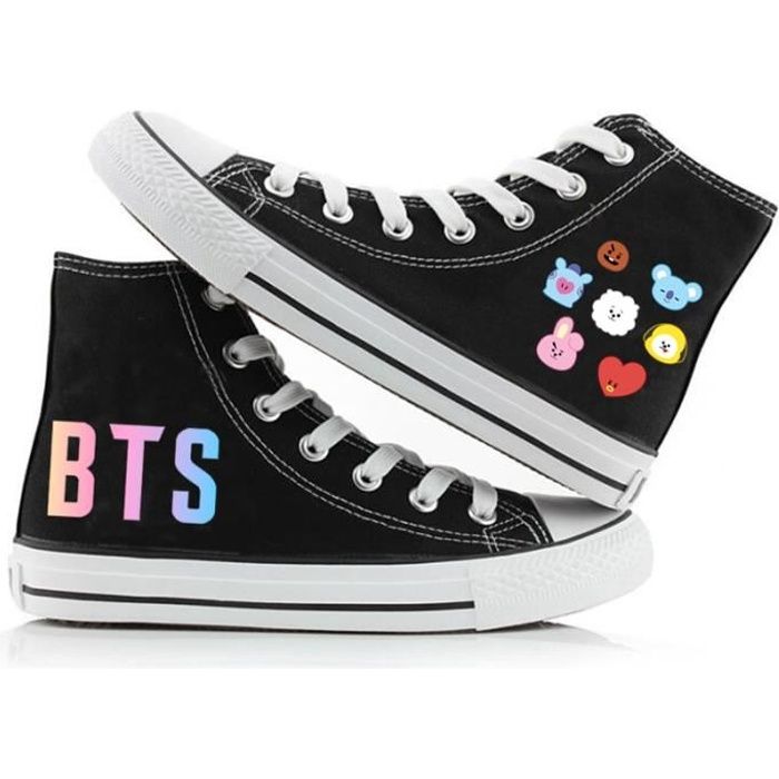 Baskets en toile FINDPITAYA BTS Bangtan Boys Noir Lacets