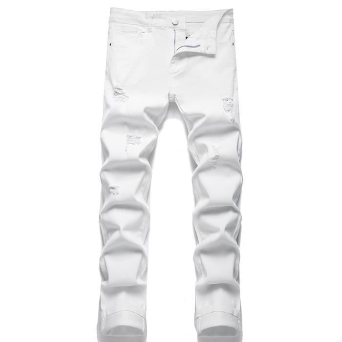 Jean blanc new arrivals déchiré homme