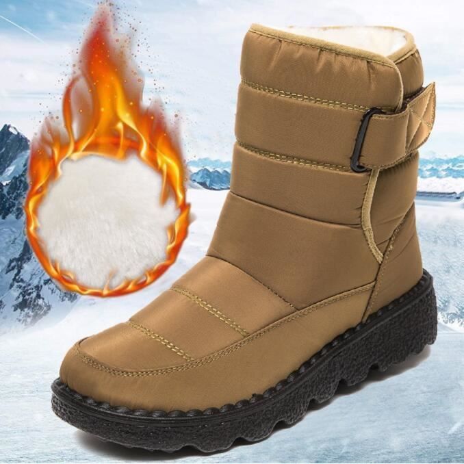 BOTTE Femme Bottes de neige impermeables decontractees a la mode et en coton Kaki