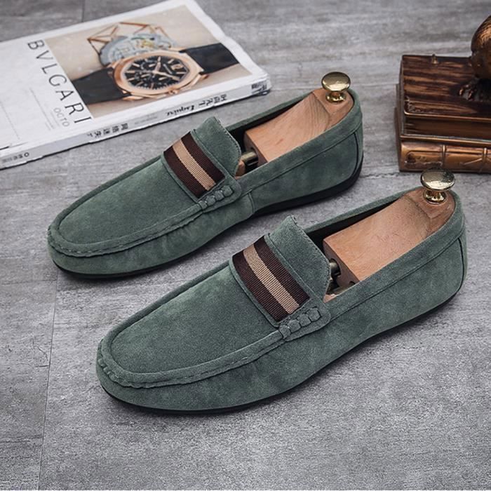 Chaussures Mocassin Homme en Cuir Su d Vert Nouvelle