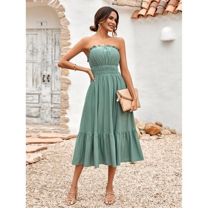 ROBE Mode 2023 printemps ete nouvelles femmes Casual couleur unie soutien gorge collection de taille robe longue femme Vert Vert Cdiscount Pret a Porter