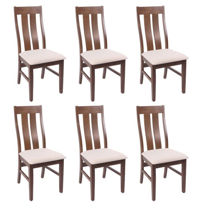 Lot de 6 chaises de salle à manger HWC-M58 chaise de cuisine tissu/textile bois massif - bâti foncé crème Lot de 6 chaises de salle à manger HWC-M58 chaise de cuisine tissu/textile bois massif - bâti foncé crème