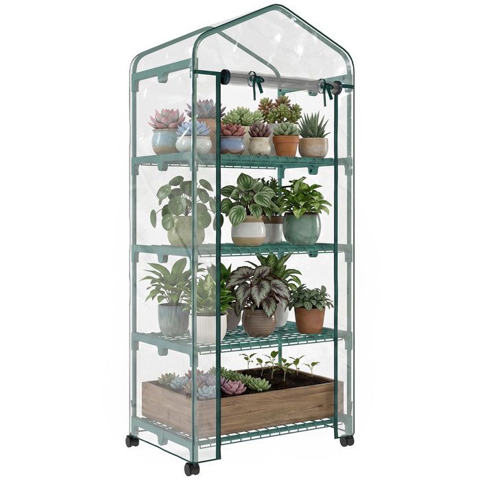 Serre de Jardin balcon - Outsunny - sur roulettes - 4 niveaux - châssis en acier - bâche PVC transparent - 69 x 50 x 165 cm - vert