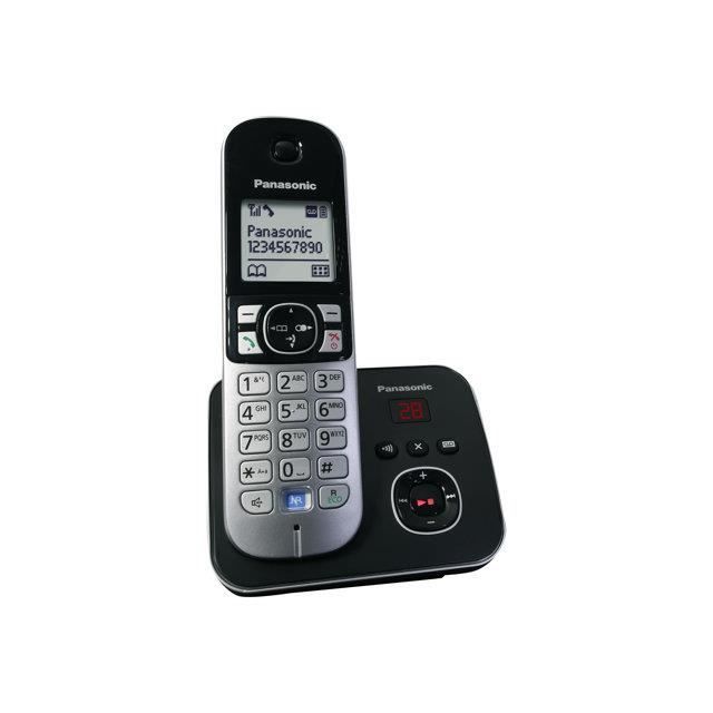 Téléphone sans fil Panasonic KX TG6821 avec répondeur et ID d'appelant - Noir