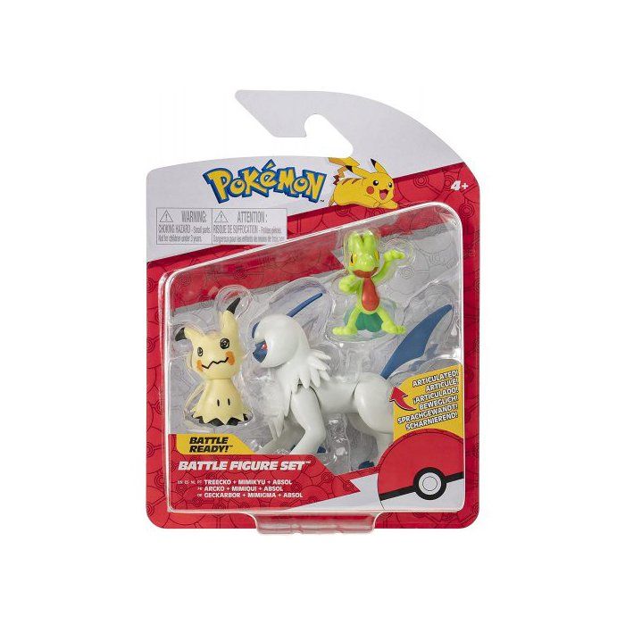 Coffret 3 Pokemon Arcko Mimiqui Absol De Combat - Set Figurine Pokemon Vert Et Gris + 1 Carte Tigre - Jouet Garçon