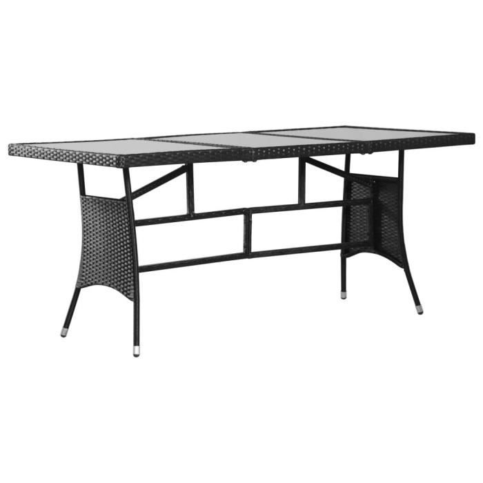 résine tressée table de jardin - qqmora - style industriel - noir - résine tressée et cadre en acier - 170x80x74cm(lxixh)