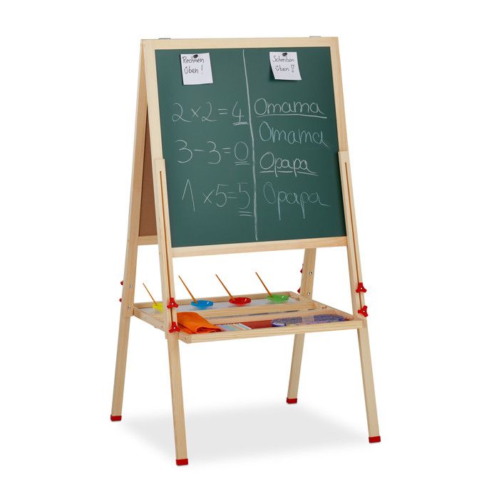 Relaxdays Tableau droit enfant  réglable en hauteur et magnétique en bois Blanc et à craie122-160 x 65 x 69 cmnature
