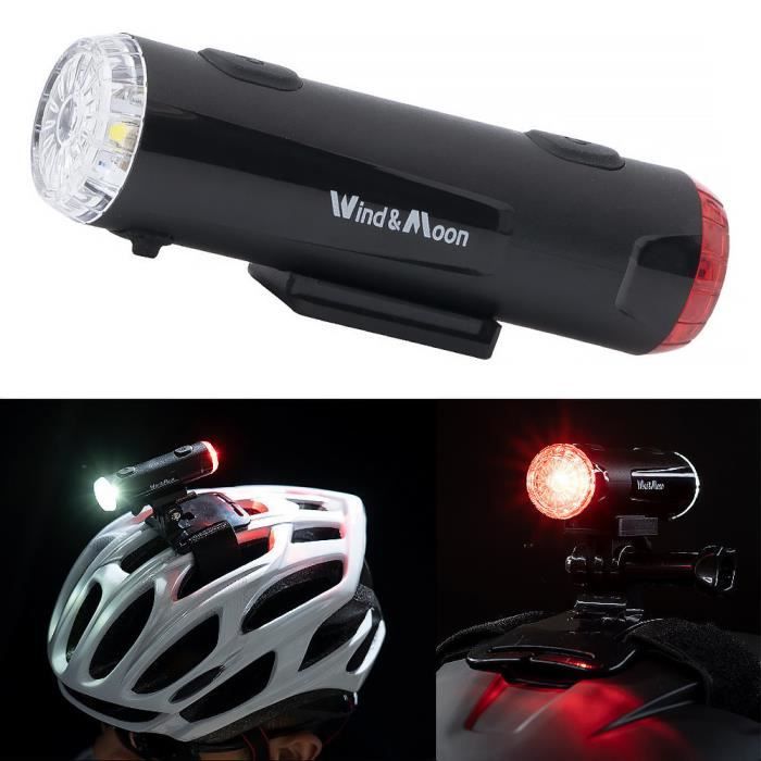 Eclairage vélo, Lampe d'avertissement de casque de vélo, feu avant et arrière haute intensité 2 en 1, feu de sécurité