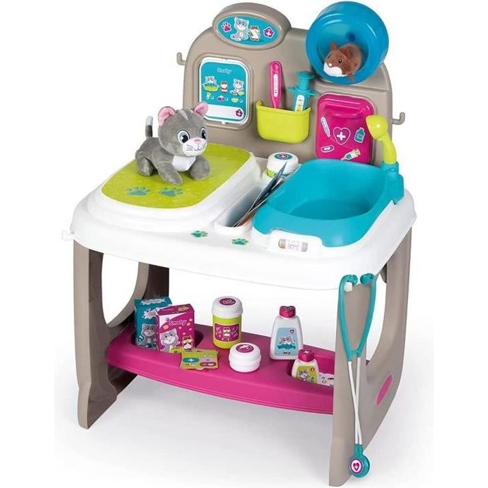 smoby - centre vétérinaire - clinique animaux - jouet pour enfant - peluche chaton + hamster incluses - 18 accessoires médicaux