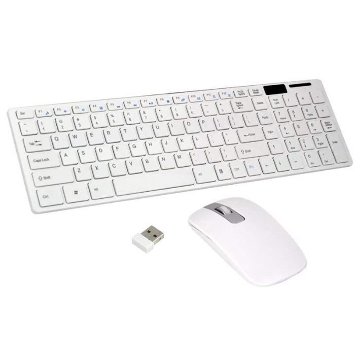 Set Clavier blanc mince sans fil + souris optique sans fil pour PC et ordinateur portable