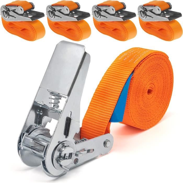 Lot De 10 Sangles De Serrage 25 Mm X 4 M Avec Serrure - Norme DIN EN 12195-2, Pour Vélos, Motos, Bagages, Couleur Orange