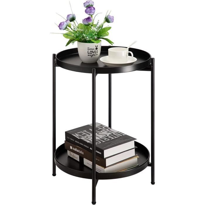 Table d'appoint Ronde à 2 Etages avec Plateau en Métal Doré SSS