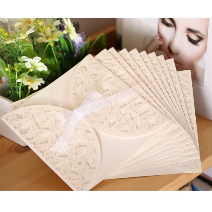 10pcs Carte D Invitation Mariage Romantique Creatif De Motif Papillons Sculptes Creux Delicats Ruban Ivoire Blanc Achat Vente Faire Part Invitation 10pcs Carte D Invitation Cdiscount