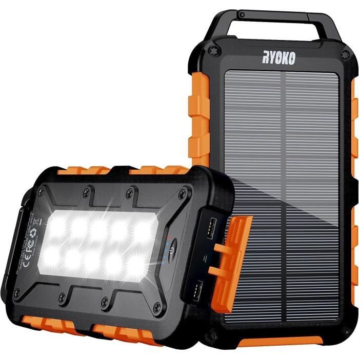 Powerbank Solaire 10 000 MAh Avec Câble Intégré - Chargeur Portable Compact Pour Voyages Et Urgences