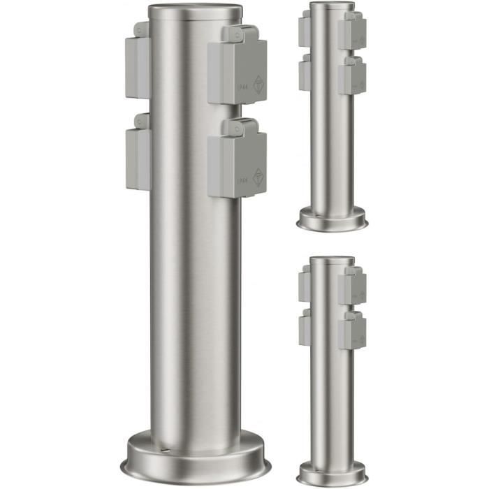 2 Bornes D'éclairage Extérieur PORU Avec Prise - IP44, Acier Inox, Diffuseur Polycarbonate, Ampoule LED Incluse 471lm