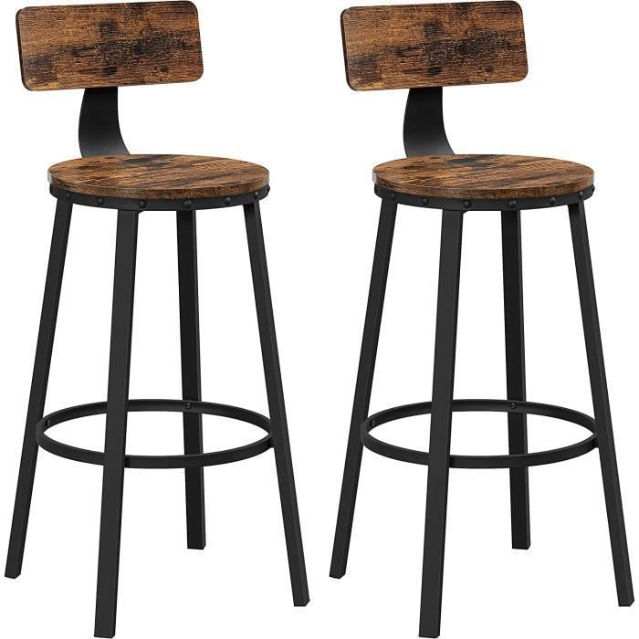 Lot de 2 Tabouret de Bar Chaise Haute de Bar avec Dossier