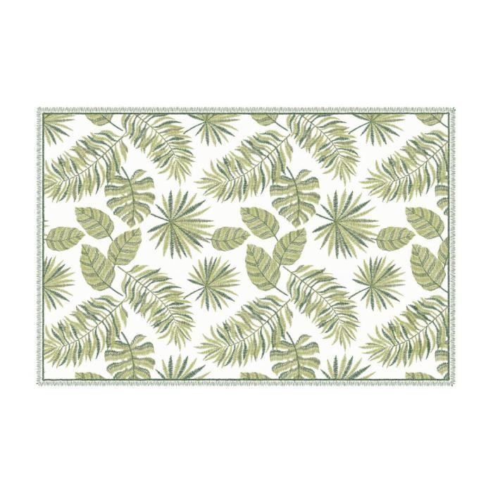 Tapis en vinyle motif tropical - 120 x 180 cm - Vert et blanc - TROPICALA
