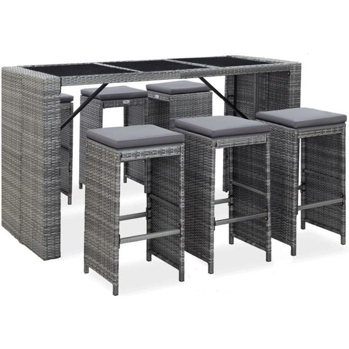 vidaXL Ensemble de bar 7 pcs Résine tressée - vue 3