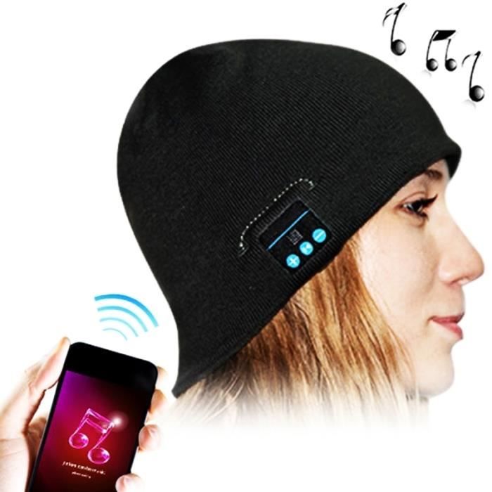 Bonnet de Musique Unisexe en Tricot sans Fil V 5,0 Cadeaux dhiver de No/ël pour Sports en Plein Air Chapeau avec Casque de Bluetooth Bonnet Bluetooth avec Haut-Parleurs St/ér/éo HD Int/égr/és Noir