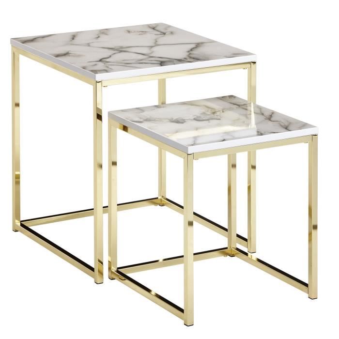 table d'appoint carrée en marbre blanc et structure métal doré - wohnling