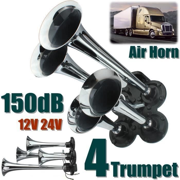 Klaxon 4 Trumpet 150.2DB Trompe Air Corne Horn Chrome Pr Camion Train Universel Lo59899