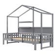 Lit enfant 90x200 cm - MODERNLUXE - Gris - Avec toit et barrière de sécurité-1