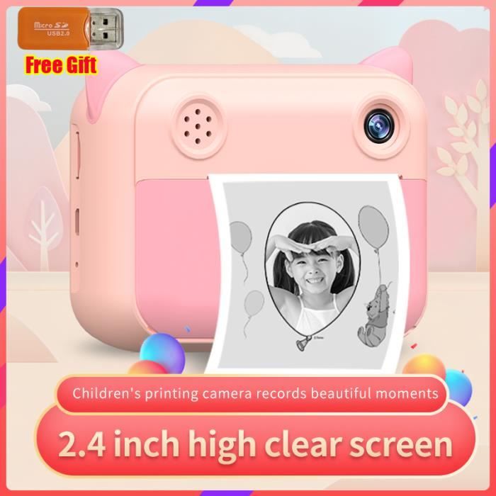 Rouge 8G-Appareil photo à impression instantanée pour enfants, vidéo HD