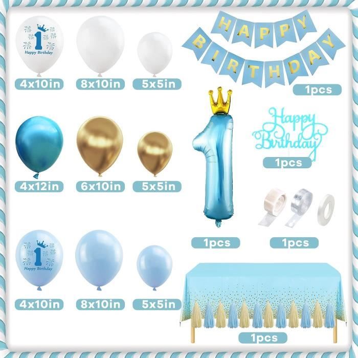 Decoration Anniversaire 1 An Garçon,Ballons Anniversaire 1 An Bleu Or,Deco  Anniversaire Garcon 1 An Nappe Bannière Joyeux [u6345] - Cdiscount Maison