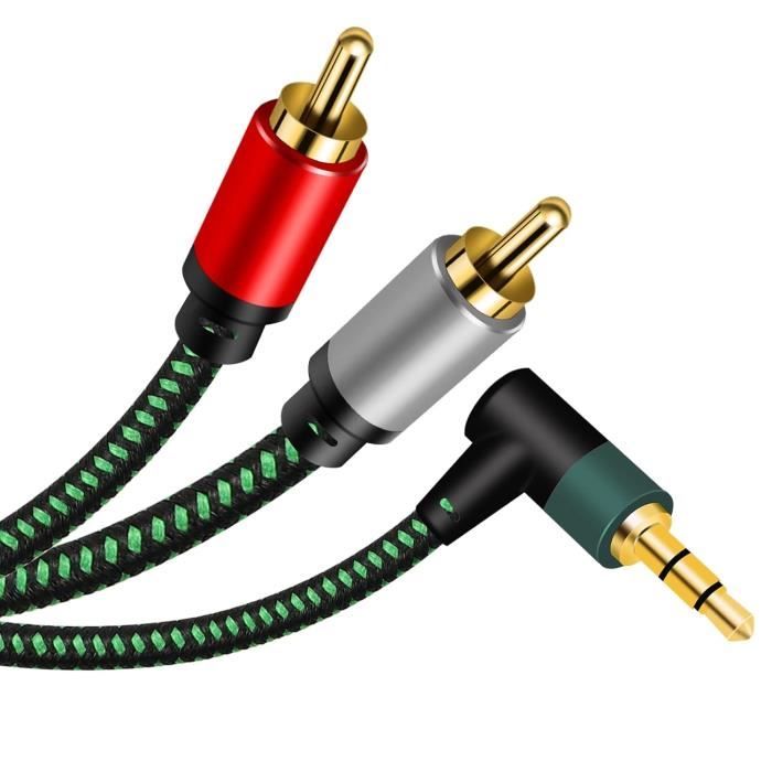 Câble Audio Jack 3,5 Mm Mâle Vers 2 RCA Mâles - Longueur 1 Mètre, Pour Connecter Smartphone/PC à Ampli Ou Enceintes