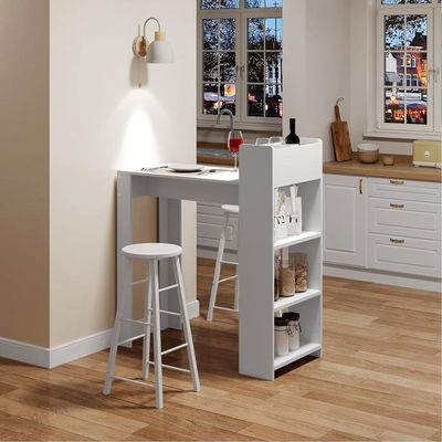 Table De Bar WOLTU 100x50cm - Avec Tiroir Et Rangement, Blanc Et Chêne