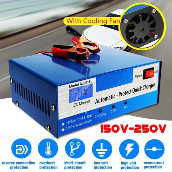 Chargeur Batterie Voiture 12V 24V 10A 250W Intelligent Avec Détection Automatique, Réparation Et Maintenance - Écran LCD