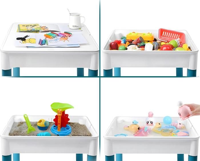 Ansobea, table d'activité pour enfants, table et chaises pour enfants, hauteur réglable, 251 pièces de briques compatibles, jeu comprend 2 chaises et grand espace de stockage, table pour enfants