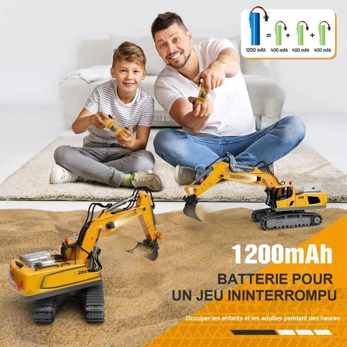 ADDLIVE Pelleteuse RC 1/20 Hydraulique - 2.4GHz, Sons & Lumières, Tout Terrain - Cadeau Enfant 3-8 Ans