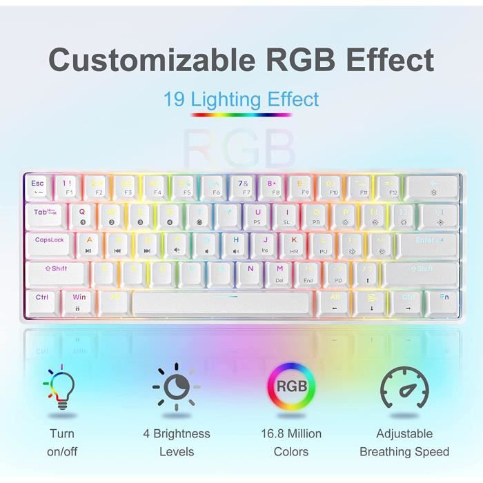 Clavier Gamer Dierya 60% Mécanique – Switches Rouges – AZERTY Blanc – Neuf
