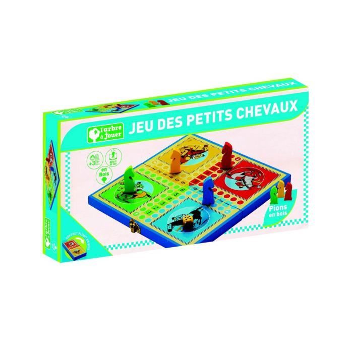 JEUJURA Jeux de l'oie et petits chevaux Plateau avec plumier en bois JEUJURA Jeux de l'oie et petits chevaux Plateau avec plumier en bois