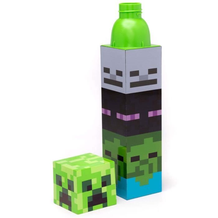 Bouteille D'eau Minecraft 650ml - Design Creeper Vert Pixelisé - Sans BPA - Cadeau Enfant