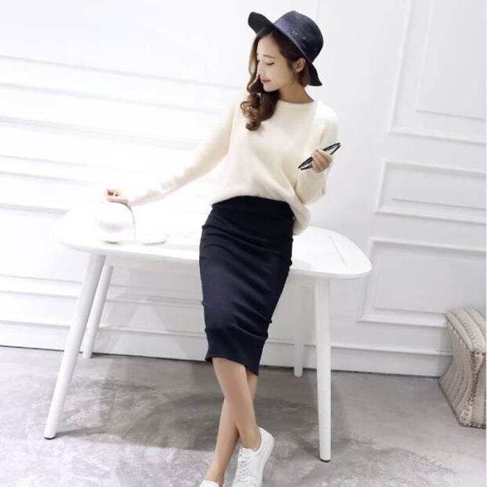 Jupe moulante extensible mi mollet femme tricot Type Navy Blanc Cdiscount Pret a Porter