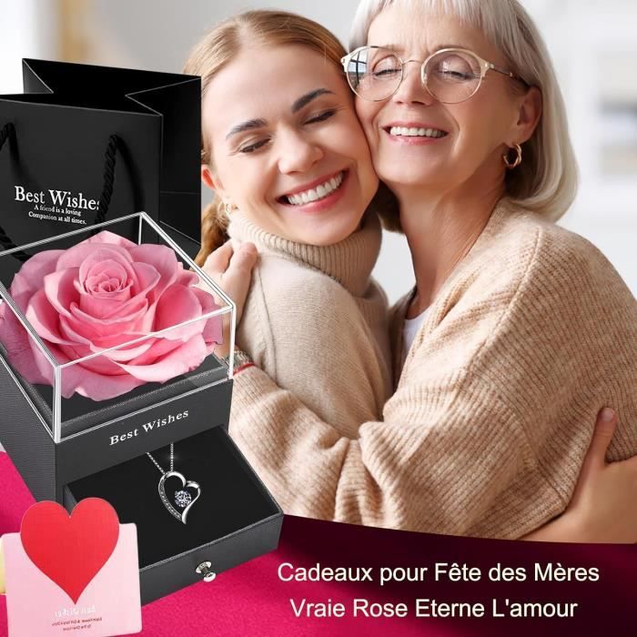 Ours Rose Eternelle Avec Collier Personnalisée Fleur Eternelle Collier Cœur Argent 925 "Je T'Aime" Avec Rose - Cadeau Saint Valentin Femme Rose Eternel Cadeau De Saint-valentin Pour Femme