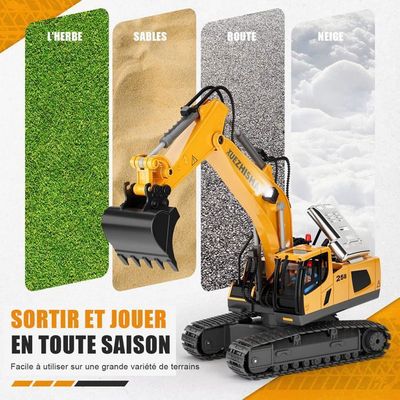 Thedttoy Pelleteuse Télécommandée 2,4GHz Échelle 1:24 – 6 Canaux – Pelle Mécanique Avec LED Et Son – Cadeau Enfant 3-5 Ans