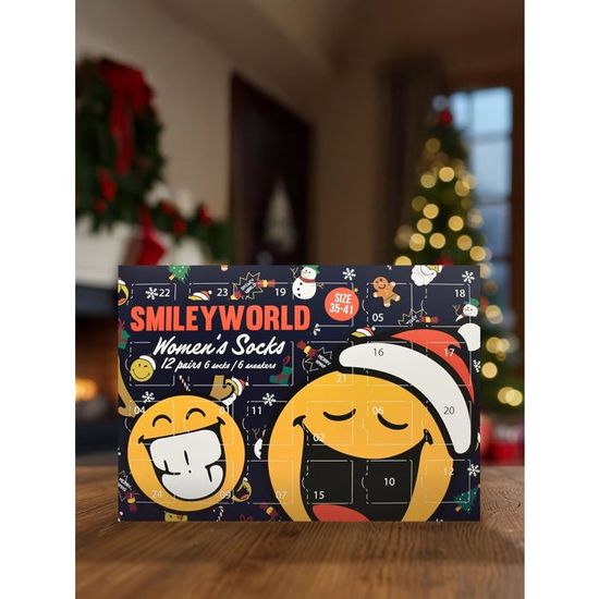 Calendrier De L’Avent SmileyWorld – 12 Paires De Chaussettes Femme Tailles 35-41, Idéal Cadeau De Noël