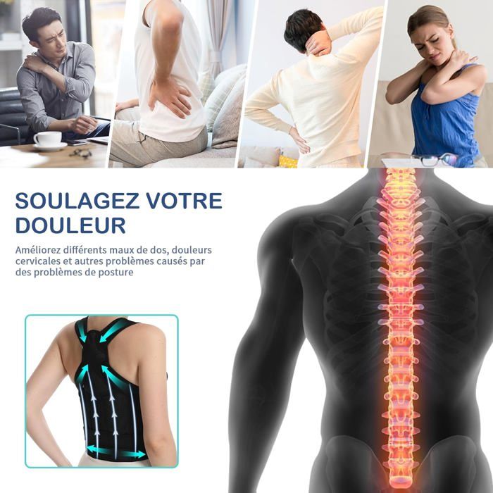 Zikenis Correcteur De Posture Pour Femmes/Hommes - 2 Tiges ABS + 4 Tiges Fibre, Maille Respirante, Taille L (65-94 Cm), Soulage Douleurs Dos Et Cyphose