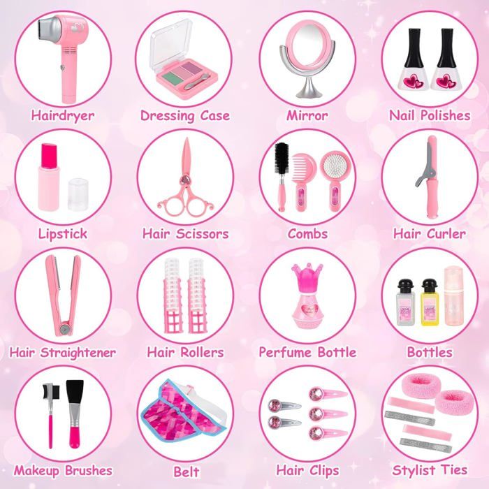 Kit Salon Enfants Kit Coiffure En Bois Manhattan Toy - 9 Pièces, Jeu D'imitation Pour Enfants, Sèche-cheveux Et Accessoires Jouet Bois 9 Pièces Tout-petits