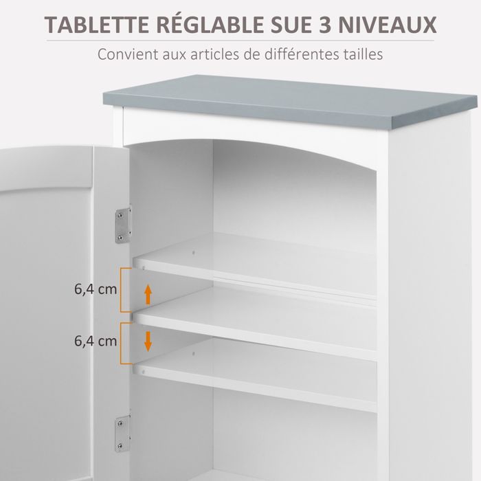 Armoire Salle De Bain Murale 60x19,5x54 Cm Blanc - 2 Portes Verre, étagère Réglable - Pour Salle De Bain, Cuisine, Chambre - 13