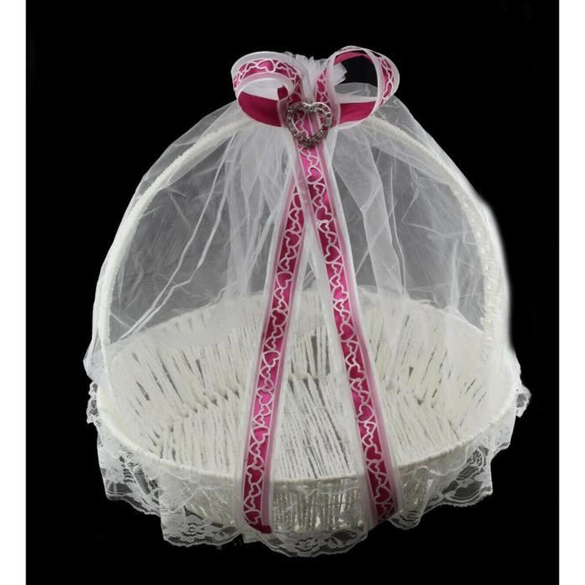 Panier Rond Pour Dragées Mariage - Corbeille Henné, Fiançailles - Tissu Et Dentelle - Diamètre 17 Cm