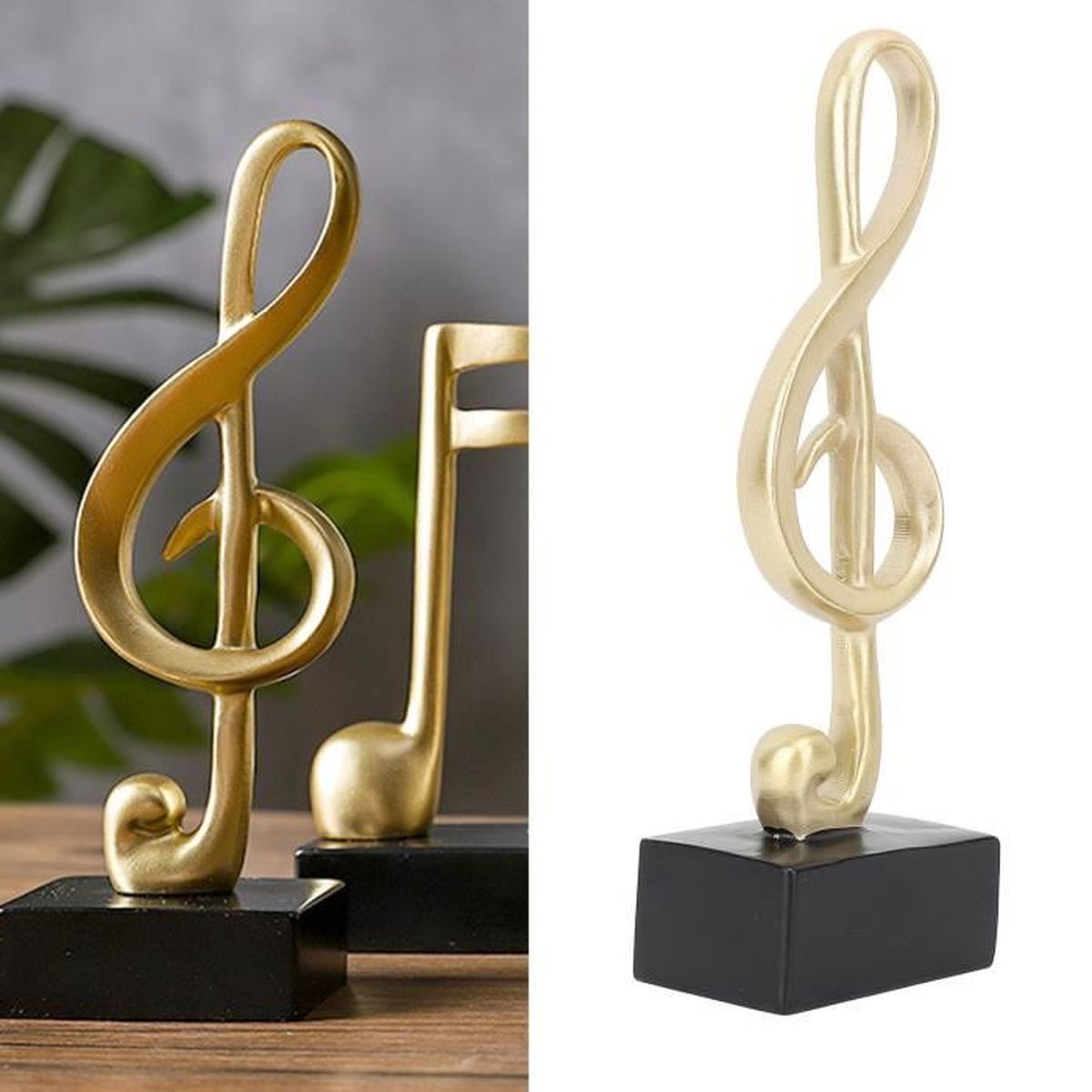 3 Statues Notes De Musique Dorées - Décoration Piano Maison En Résine Cadeau Musical