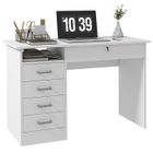 Bureau informatique HOMCOM avec 5 tiroirs, grand plateau, 1 compartiment ouvert, tiroir verrouillable, 110 x 50 x 76cm, blanc