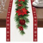 ZEMINPEOEL Chemin de table de Noël rouge à l'aquarelle avec poinsettia et flocon de neige blanc, décoration de fête de Noël,13 x 72 pouces