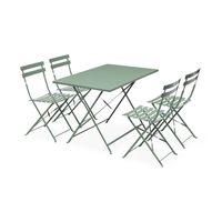 Salon de jardin bistrot pliable - Emilia rectangulaire vert de gris - Table 110x70cm avec quatre chaises pliantes. acier thermolaqué