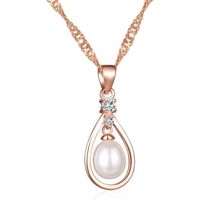Infinite U Collier Larme d'Ange en argent 925 avec pendentif zircone cubique et perle en forme de goutte,couleur or rose