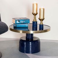 Table basse 60x60x35 cm en métal bleu foncé et doré - GLAM